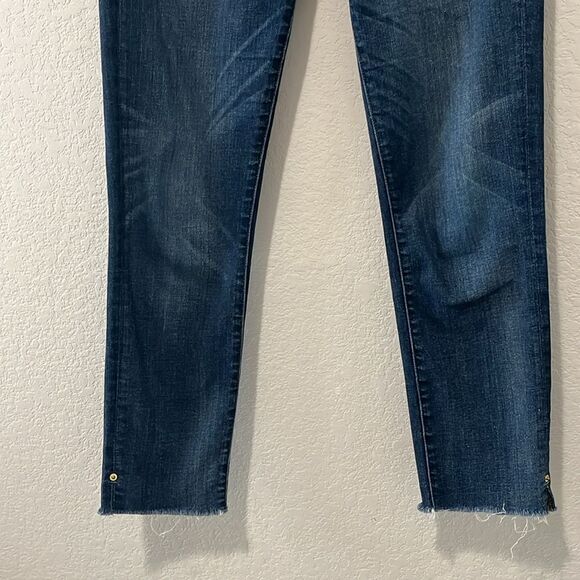 FRAME Denim Le Boy Jeans High Rise Burnett Raw Hem w Slit Gold Rivets, Size 25 - Picture 4 of 12